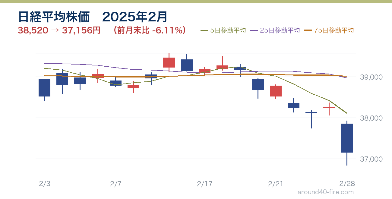 日経平均株価チャート 2025年2月