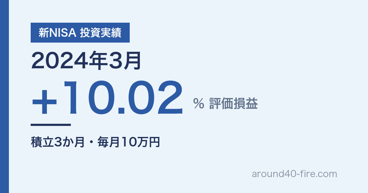 新NISA 投資実績 2024年3月 評価損益+10.02% 積立3か月